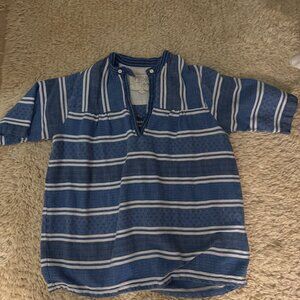 Ace & Jig Blue and White Striped V-Neck Shirt, Size Small